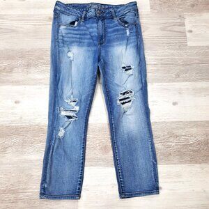 American Eagle Patched High Rise Jegging Crop Super Stretch Size 14 Reg